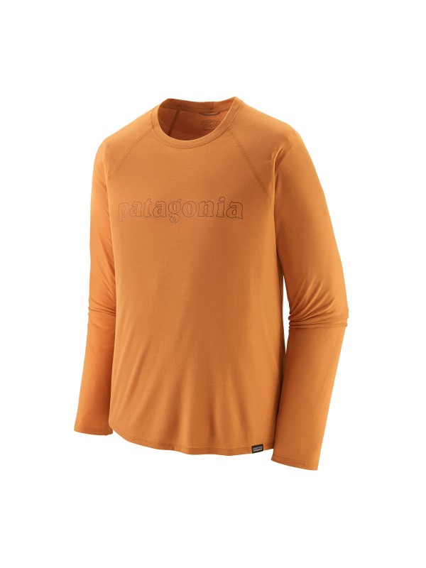 Patagonia Men's Long-Sleeved Capilene® Cool Trail Graphic Shirt :  Outline Text Logo: Golden Caramel