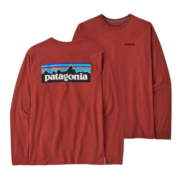 Patagonia Men's Long-Sleeved P-6 Logo Responsibili-Tee : Burl Red