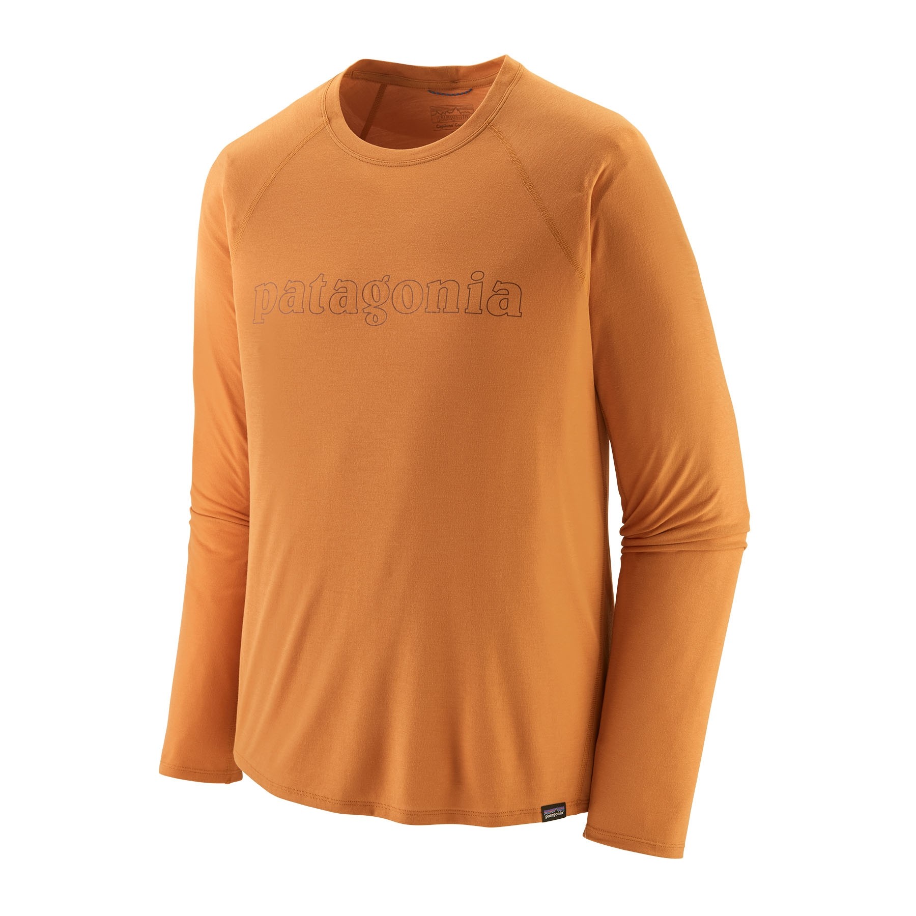 Patagonia Men's Long-Sleeved Capilene® Cool Trail Graphic Shirt :  Outline Text Logo: Golden Caramel